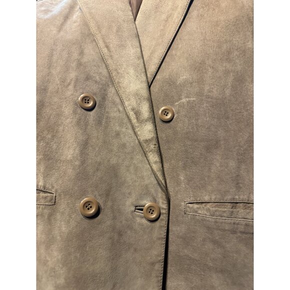 Vintage Womens Double-Breasted Genuine Leather Blazer Jacket Size XL Tan Made In - Picture 6 of 14